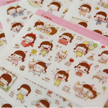 韩国MOMOI贴纸 迷你贴纸可爱小女生（一袋2张）